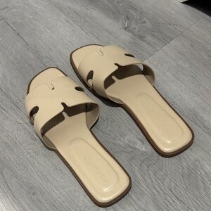 Neutral Beige Slide Sandals with Cutout Strap